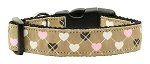 Argyle Hearts Nylon Ribbon Collar Tan (size: medium)