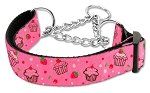 Cupcakes Nylon Ribbon Collar Martingale  Bright Pink (size: medium)