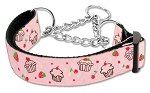 Cupcakes Nylon Ribbon Collar Martingale  Light Pink (size: medium)