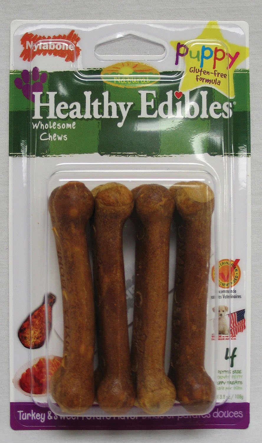 Healthy Edibles Bone Puppy (Option 1: Petite/3 Pack, Option 2: Turkey/sweetpot)