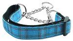 Plaid Nylon Collar  Martingale Blue (size: medium)