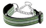 Preppy Stripes Nylon Ribbon Collars Martingale Green/White (size: medium)