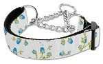 Roses Nylon Ribbon Collar Martingale  Blue (size: medium)