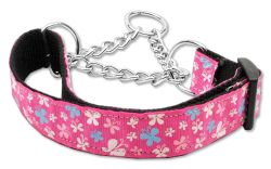 Butterfly Nylon Ribbon Collar Martingale Pink (size: large)