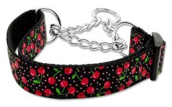 Cherries Nylon Collar Martingale Black (size: large)