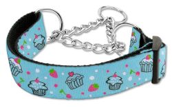 Cupcakes Nylon Ribbon Collar Martingale  Baby Blue (size: large)