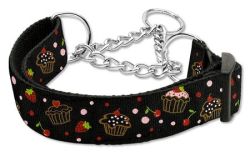 Cupcakes Nylon Ribbon Collar Martingale  Black (size: large)