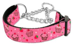 Cupcakes Nylon Ribbon Collar Martingale  Bright Pink (size: large)