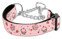 Cupcakes Nylon Ribbon Collar Martingale  Light Pink (size: large)