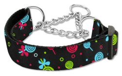 Lollipops Nylon Ribbon Collar Martingale  Black (size: large)