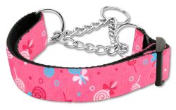 Lollipops Nylon Ribbon Collar Martingale  Bright Pink (size: large)