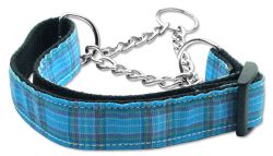 Plaid Nylon Collar  Martingale Blue (size: large)