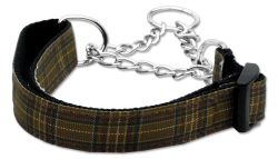 Plaid Nylon Collar  Martingale Brown (size: large)
