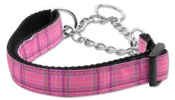 Plaid Nylon Collar  Martingale Pink (size: large)