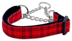 Plaid Nylon Collar  Martingale Red (size: large)