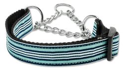 Preppy Stripes Nylon Ribbon Collars Martingale Light Blue/White (size: large)