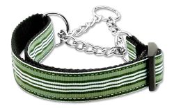 Preppy Stripes Nylon Ribbon Collars Martingale Green/White (size: large)