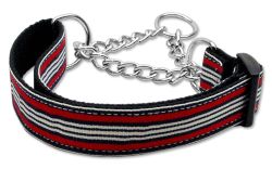 Preppy Stripes Nylon Ribbon Collars Martingale Red/White (size: large)