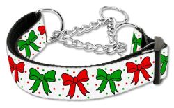Christmas Bows Nylon Ribbon Collar Martingale (size: large)