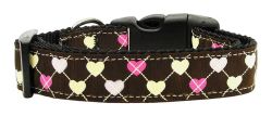 Argyle Hearts Nylon Ribbon Collar Brown (size: large)