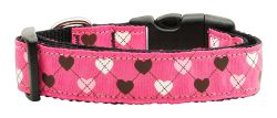 Argyle Hearts Nylon Ribbon Collar Bright Pink (size: large)