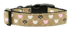 Argyle Hearts Nylon Ribbon Collar Tan (size: large)