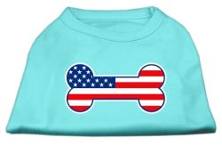 Bone Shaped American Flag Screen Print Shirts  Aqua (size: L (14))