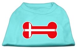 Bone Shaped Denmark Flag Screen Print Shirts Aqua (size: L (14))