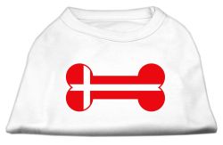 Bone Shaped Denmark Flag Screen Print Shirts White (size: L (14))