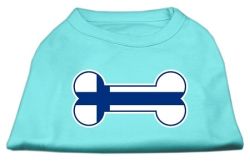 Bone Shaped Finland Flag Screen Print Shirts Aqua (size: L (14))