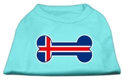Bone Shaped Iceland Flag Screen Print Shirts Aqua (size: L (14))
