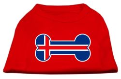 Bone Shaped Iceland Flag Screen Print Shirts Red (size: L (14))