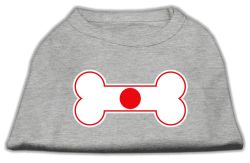 Bone Shaped Japan Flag Screen Print Shirts Grey (size: L (14))