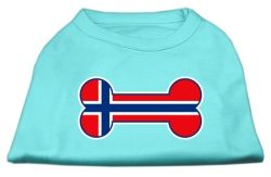 Bone Shaped Norway Flag Screen Print Shirts Aqua (size: L (14))
