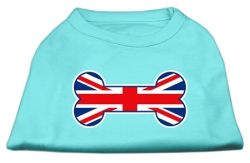 Bone Shaped United Kingdom (Union Jack) Flag Screen Print Shirts Aqua (size: L (14))
