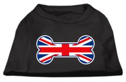 Bone Shaped United Kingdom (Union Jack) Flag Screen Print Shirts Black (size: L (14))