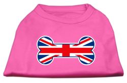 Bone Shaped United Kingdom (Union Jack) Flag Screen Print Shirts Bright Pink (size: L (14))