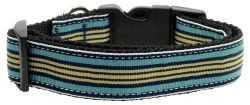 Preppy Stripes Nylon Ribbon Collars Light Blue/Khaki (size: large)