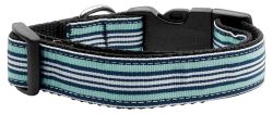 Preppy Stripes Nylon Ribbon Collars Light Blue/White (size: large)